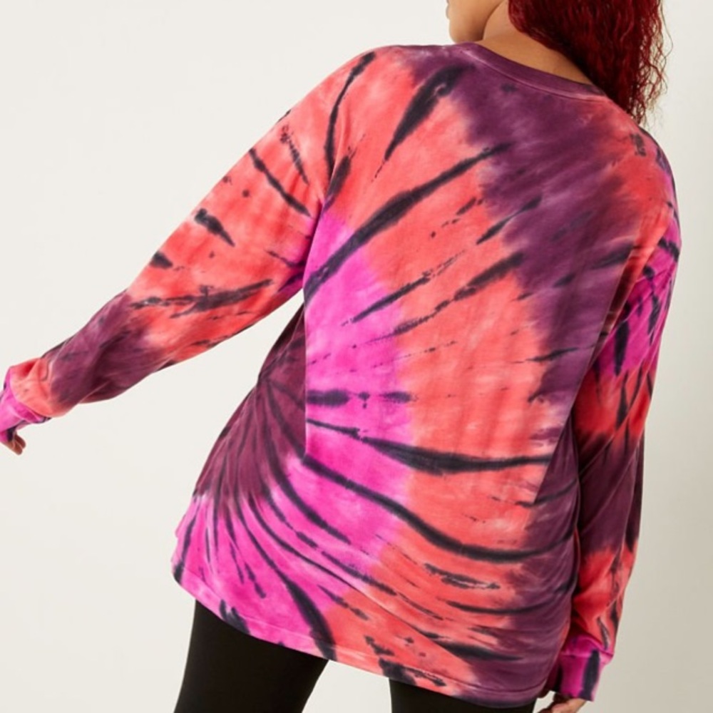 VS VICTORIAS SECRET PINK CAMPUS LONG SLEEVE TEE TOP SUPERNOVA TIE DYE SCRIPT M - Picture 3 of 7